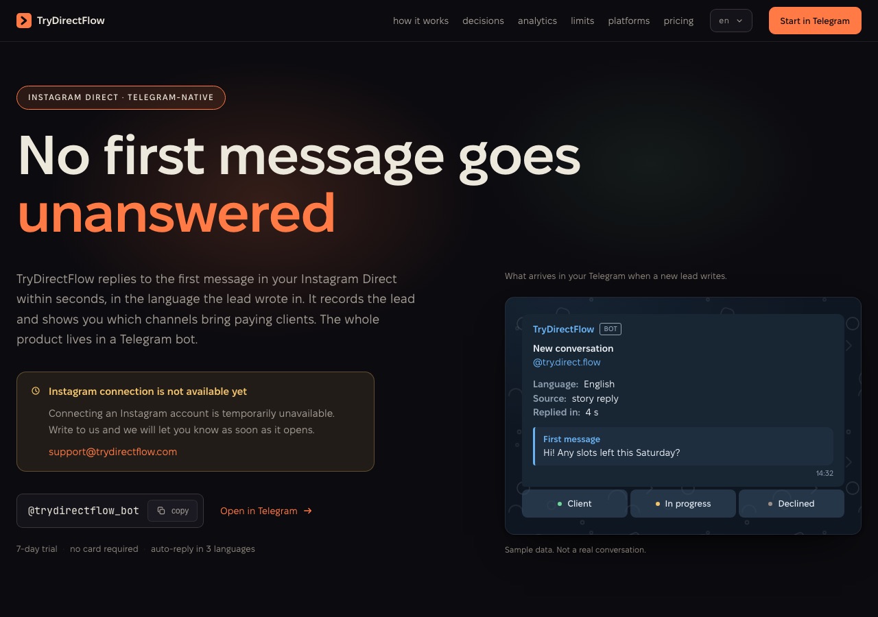 TryDirectFlow homepage